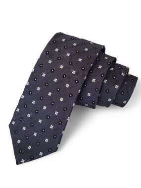 Tino Cosma 100% Silk Skinny Tie Black White Ditsy Floral Geo Pattern